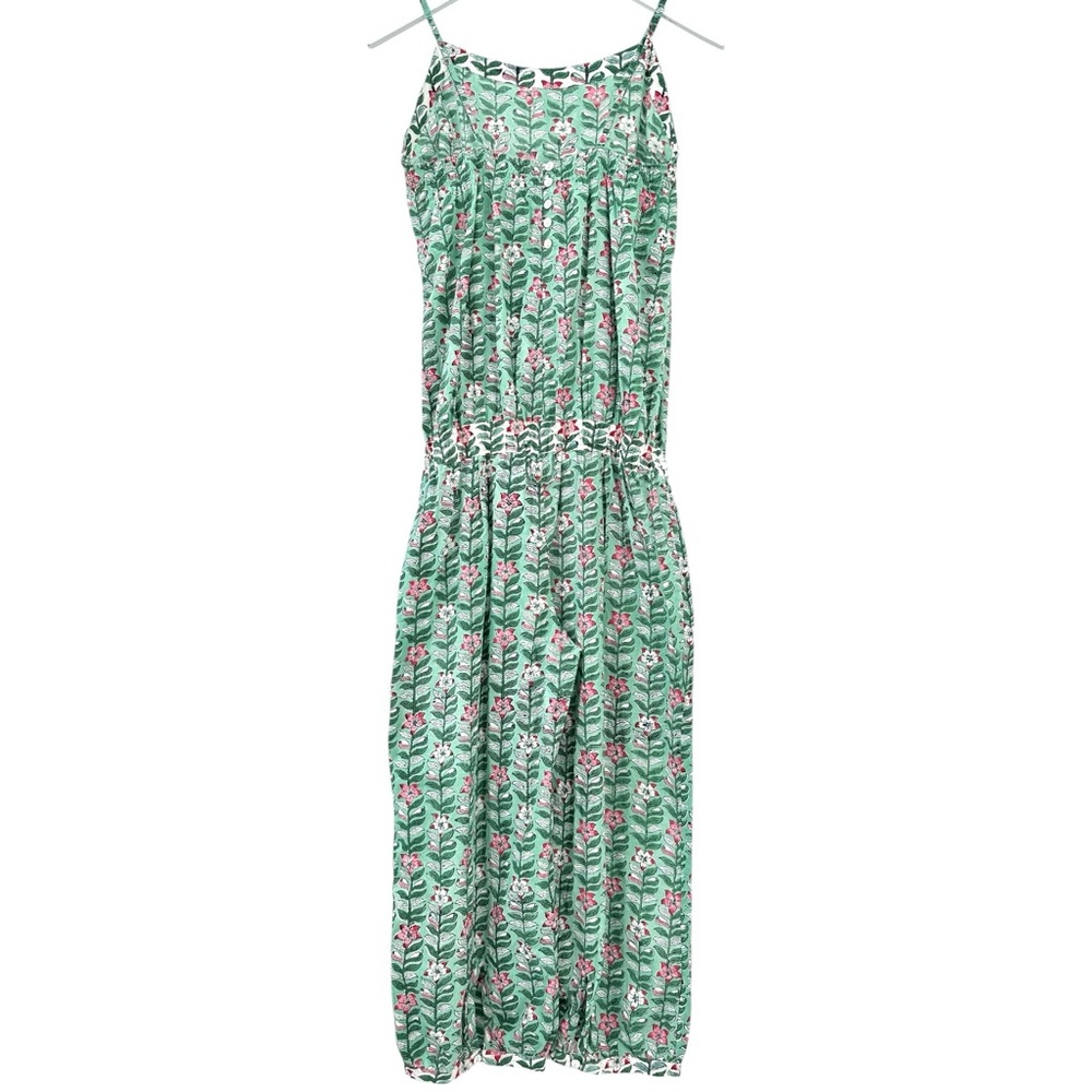NWT ANOKHI Green Floral Print Sleeveless Tie Waist Jumpsuit sz L